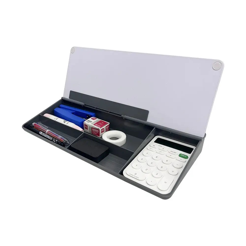 SIMPLIX desk whiteboard organiser with storage compartments for pens notes calculator and office supplies